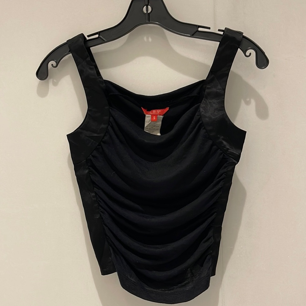 Black Tank Top with Satin-Like Trim and Drape Style